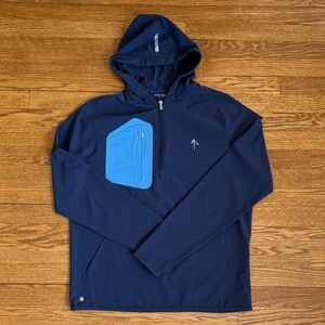 Peter Millar Navy Blue Hooded Jacket Crown Crafted Flex Adapt Saratoga National